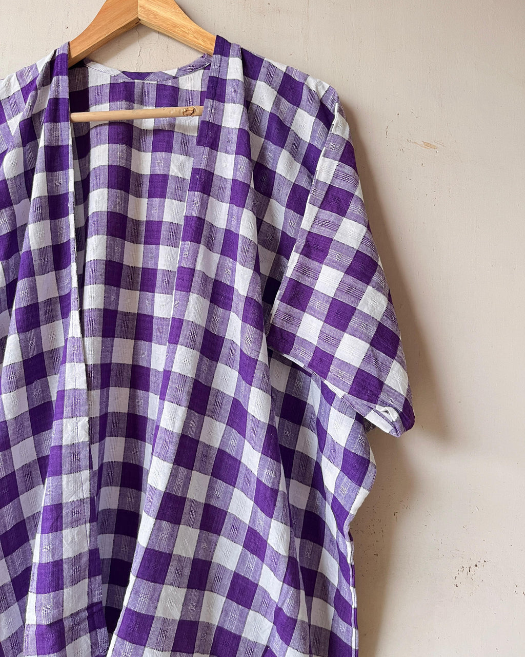 Shop Overlay: Purple gingham kimono overlay online at bebaakstudio.com