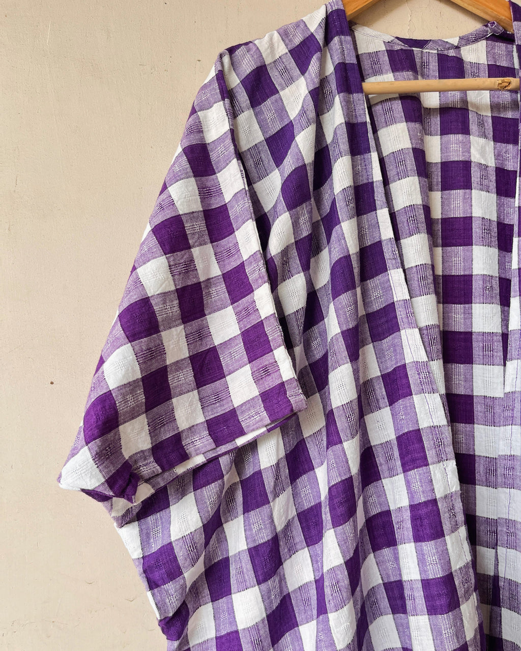 Shop Overlay: Purple gingham kimono overlay online at bebaakstudio.com