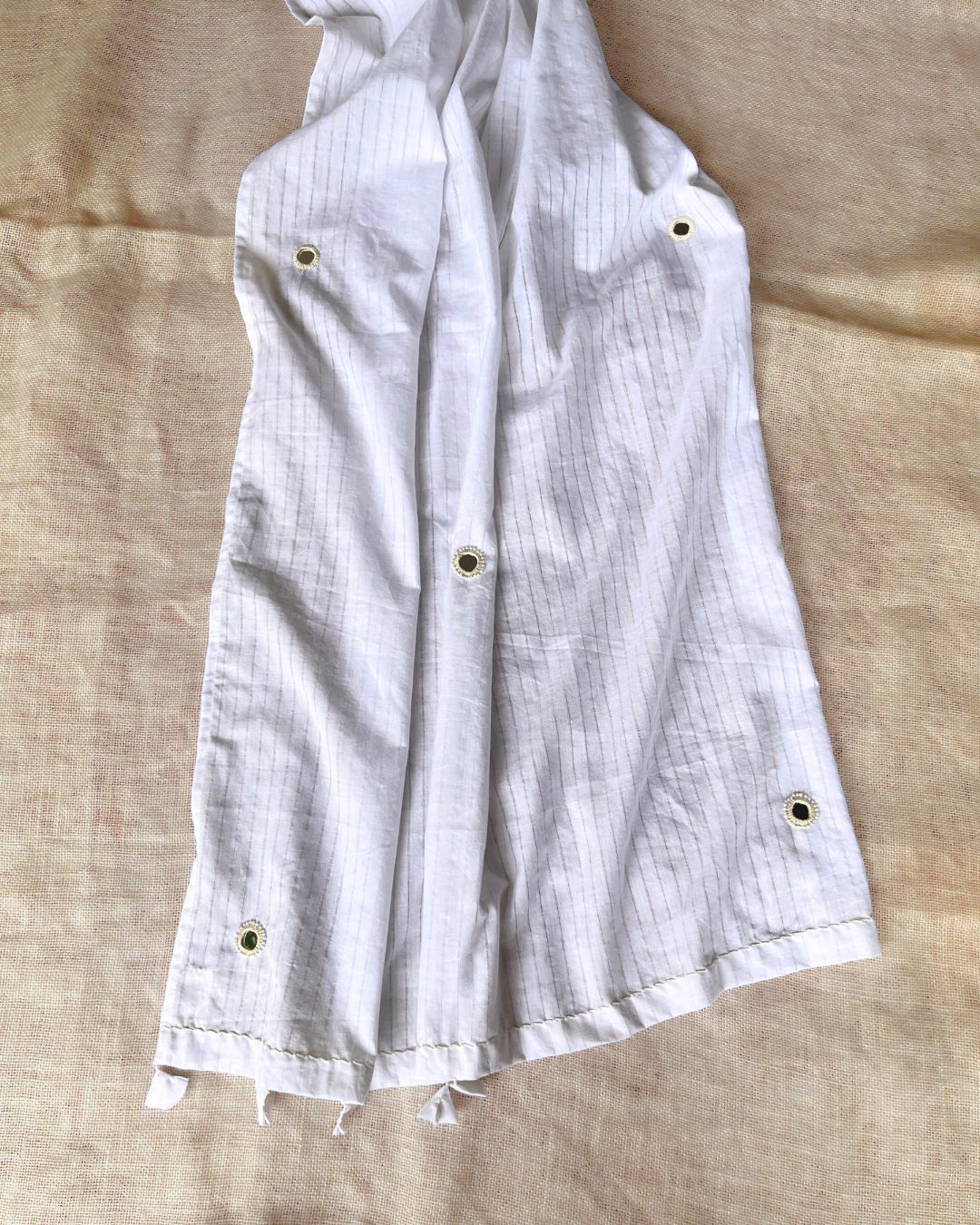 Shop White cotton mirror Embroidered Dupatta online at bebaakstudio.com