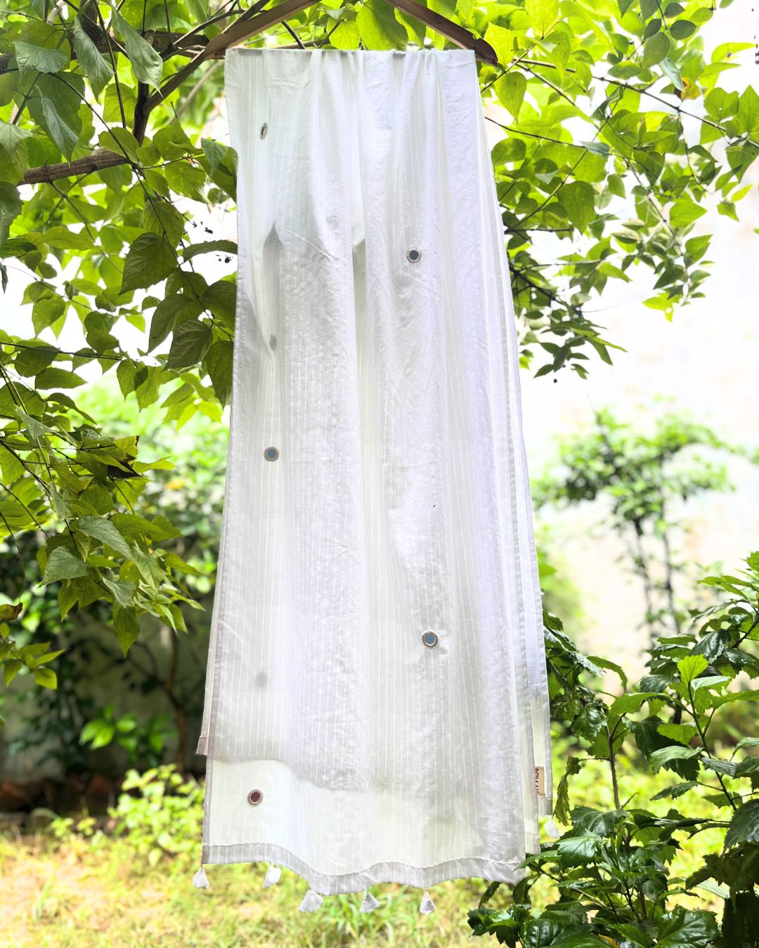 Shop White cotton mirror Embroidered Dupatta online at bebaakstudio.com