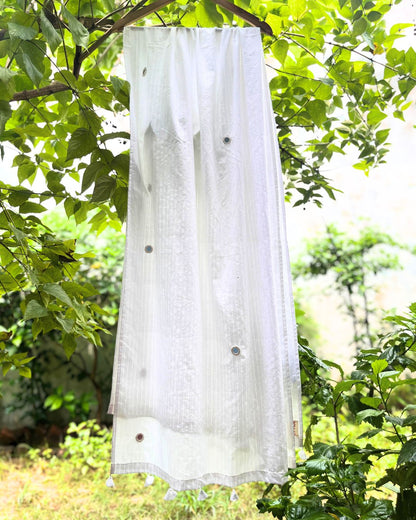 Shop White cotton mirror Embroidered Dupatta online at bebaakstudio.com