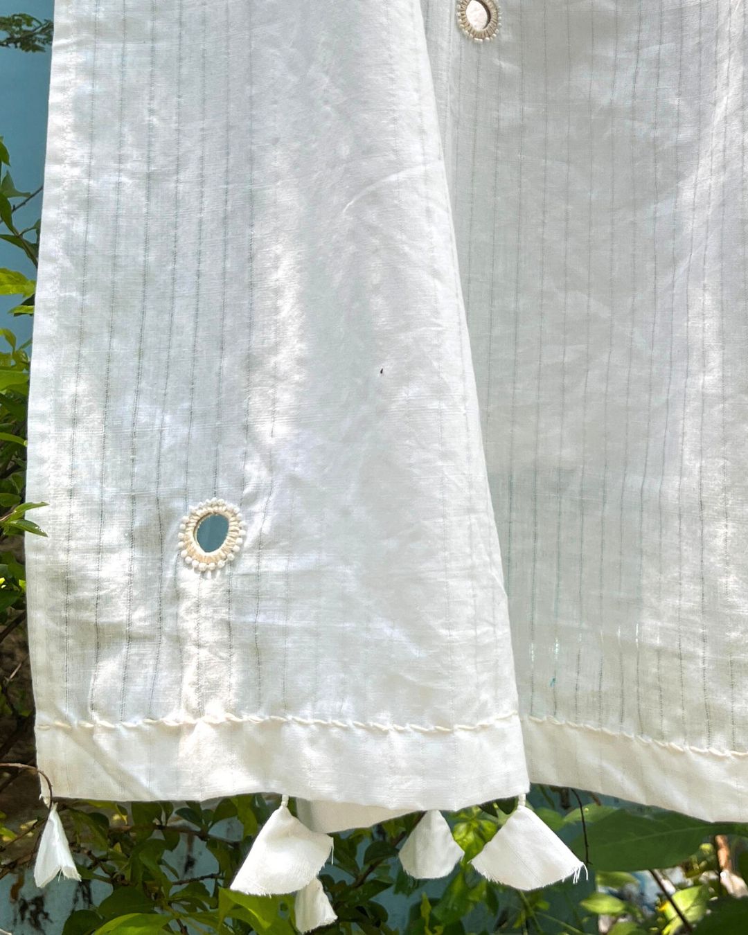 Shop White cotton mirror Embroidered Dupatta online at bebaakstudio.com