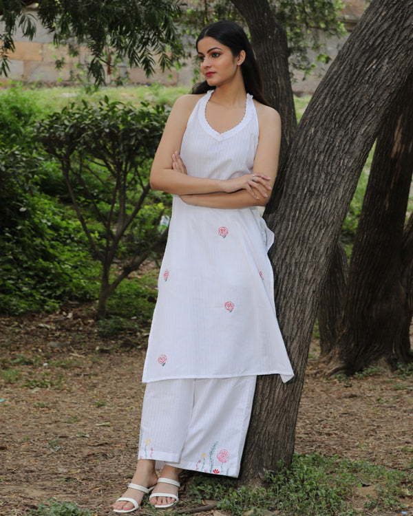 White Halter-neck Back Print Tunic 17099