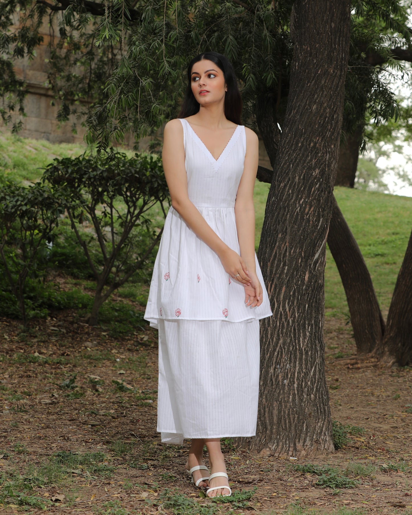 Shop white long layerd dress from Bebaak