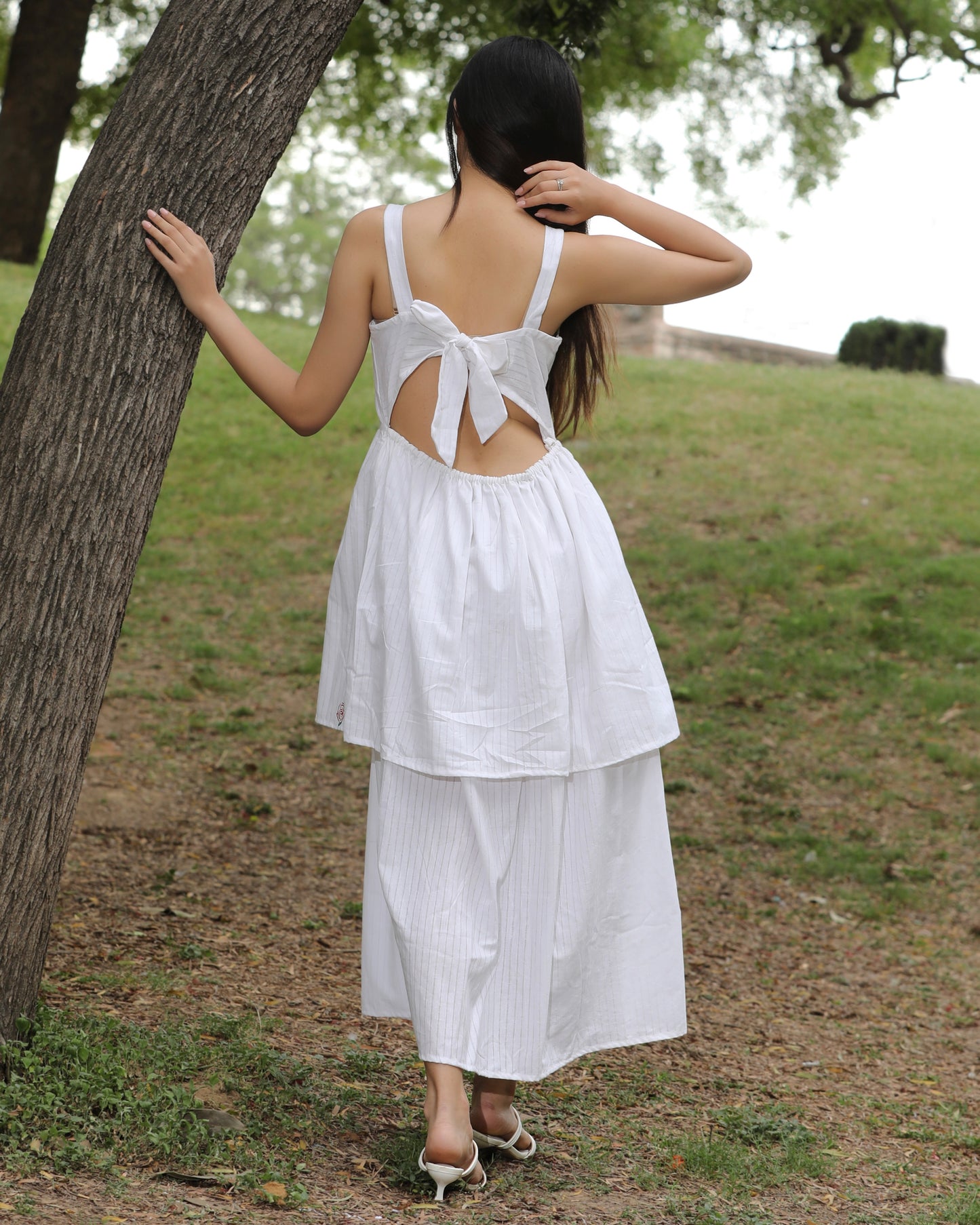 Shop white long layerd dress from Bebaak