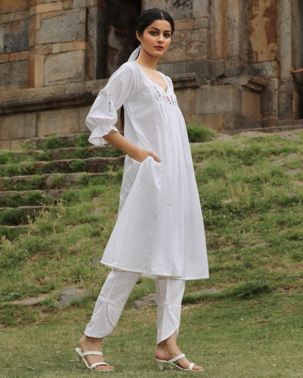 Shop gathered white tunic set from Bebaak