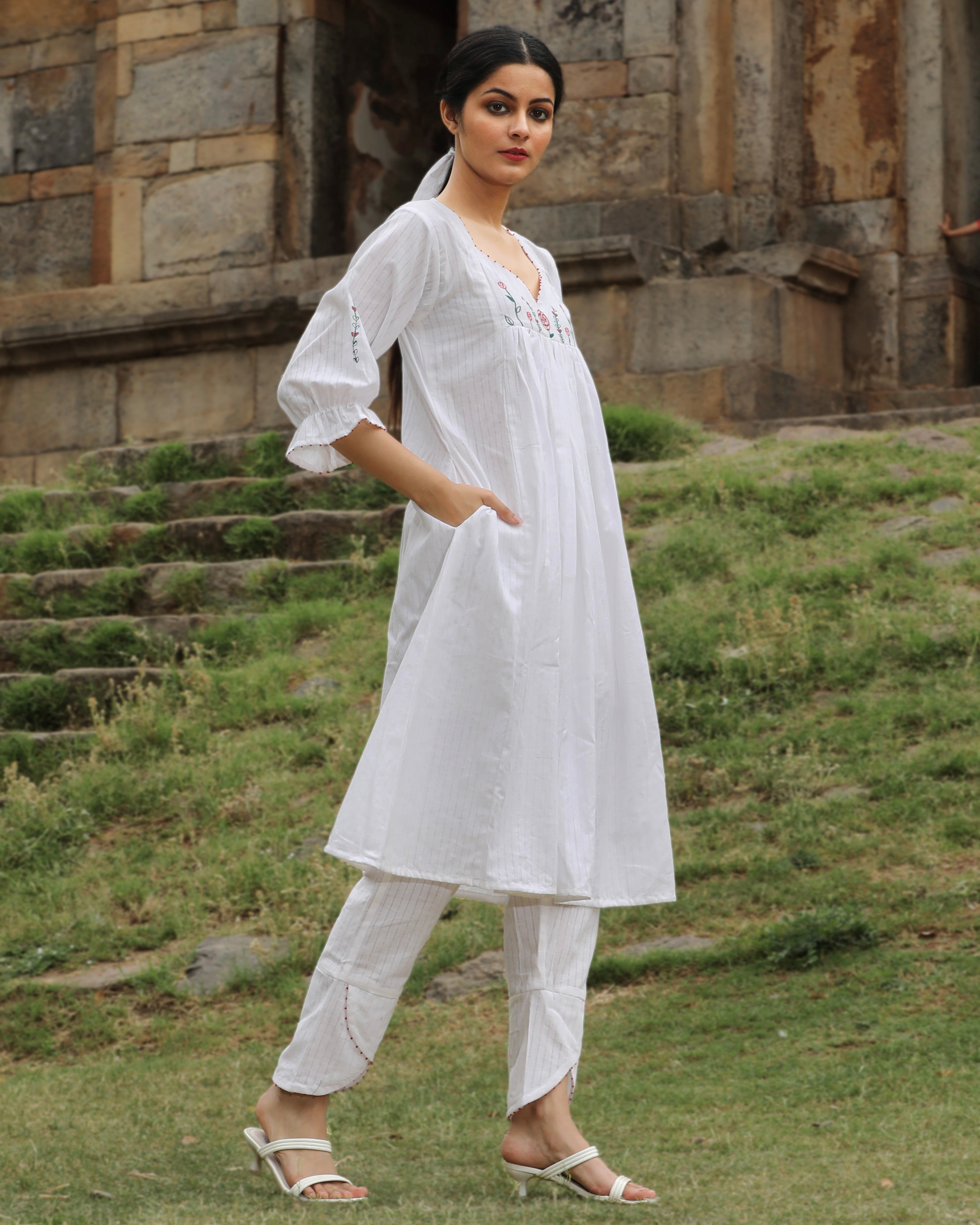 Shop gathered white tunic set from Bebaak