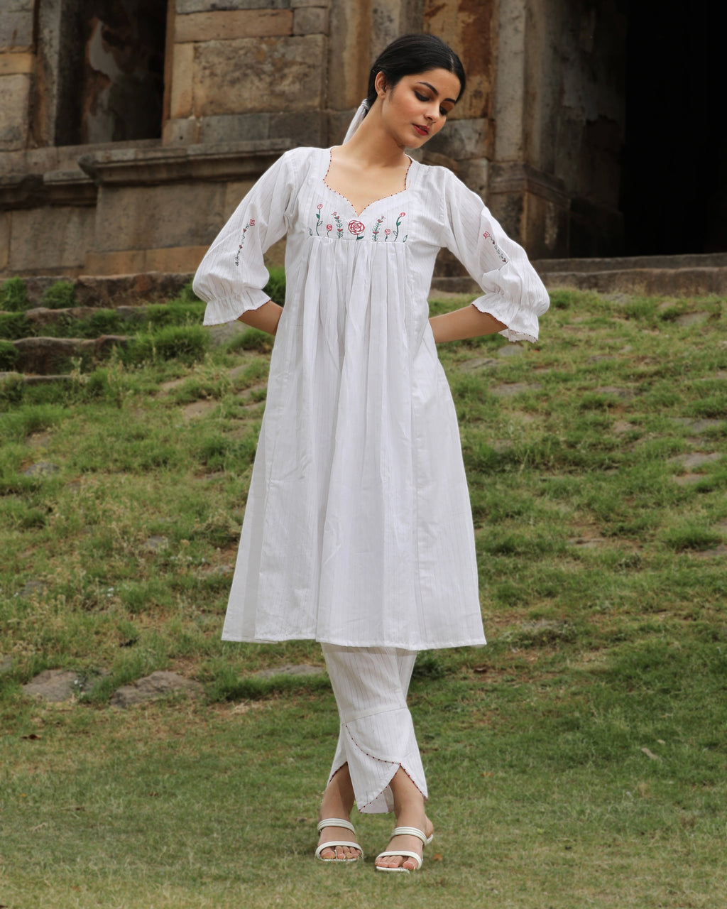 Shop gathered white tunic set from Bebaak