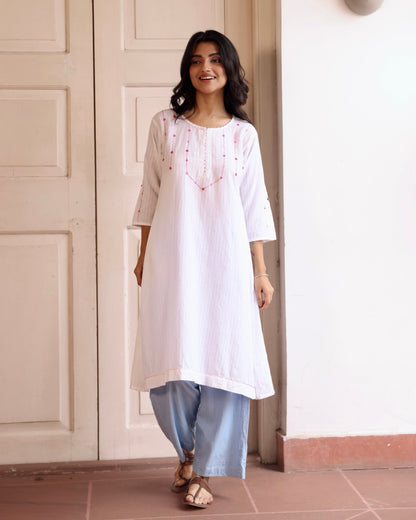 Avni White Handwoven Cotton Tunic Set