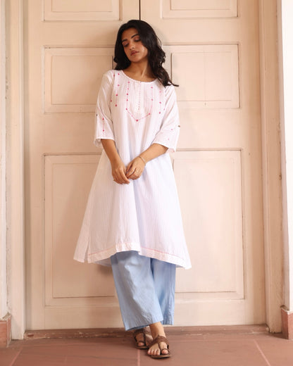 Avni White Handwoven Cotton Tunic Set