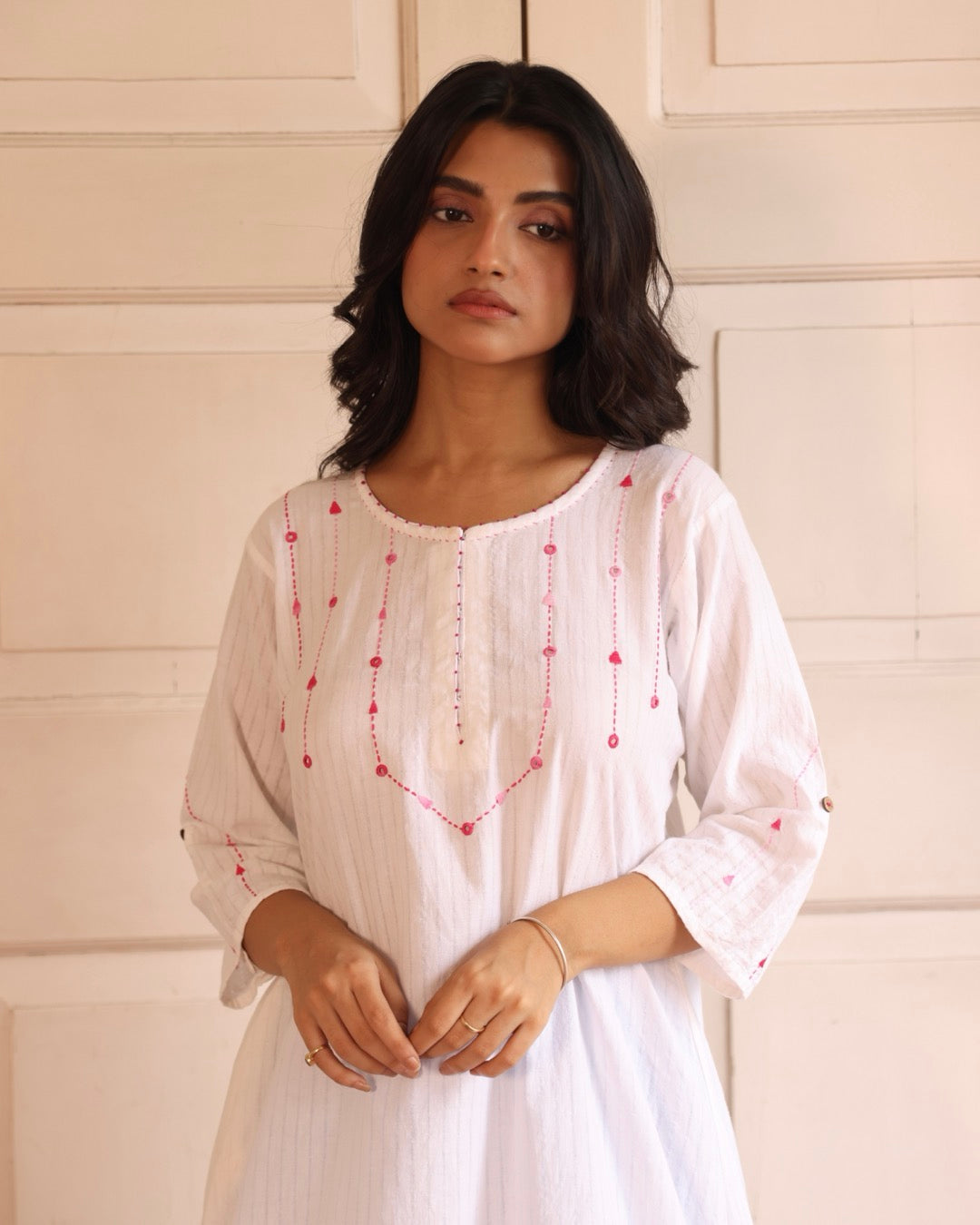 Avni White Handwoven Cotton Tunic Set
