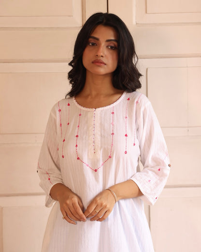 Avni White Handwoven Cotton Tunic Set
