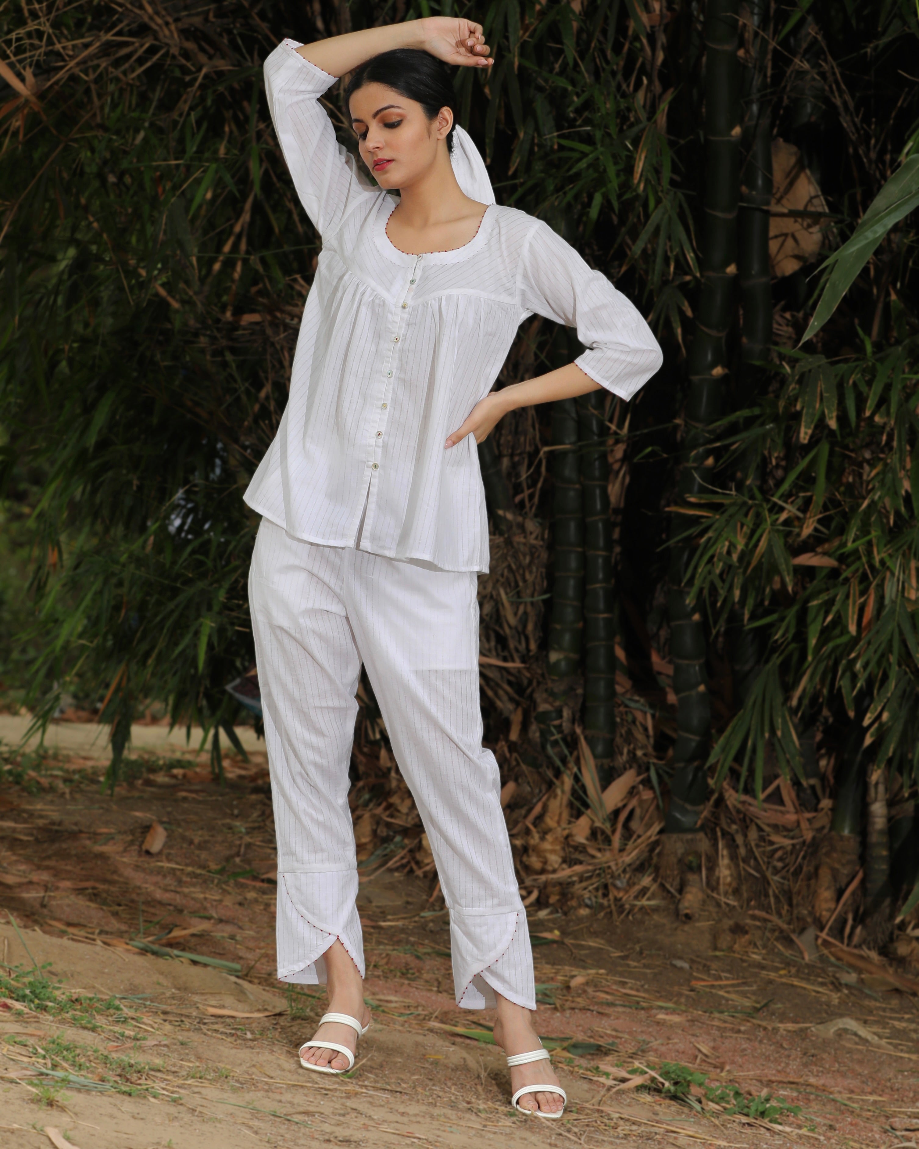 Antifit white shirt & palazzo set from Bebaak