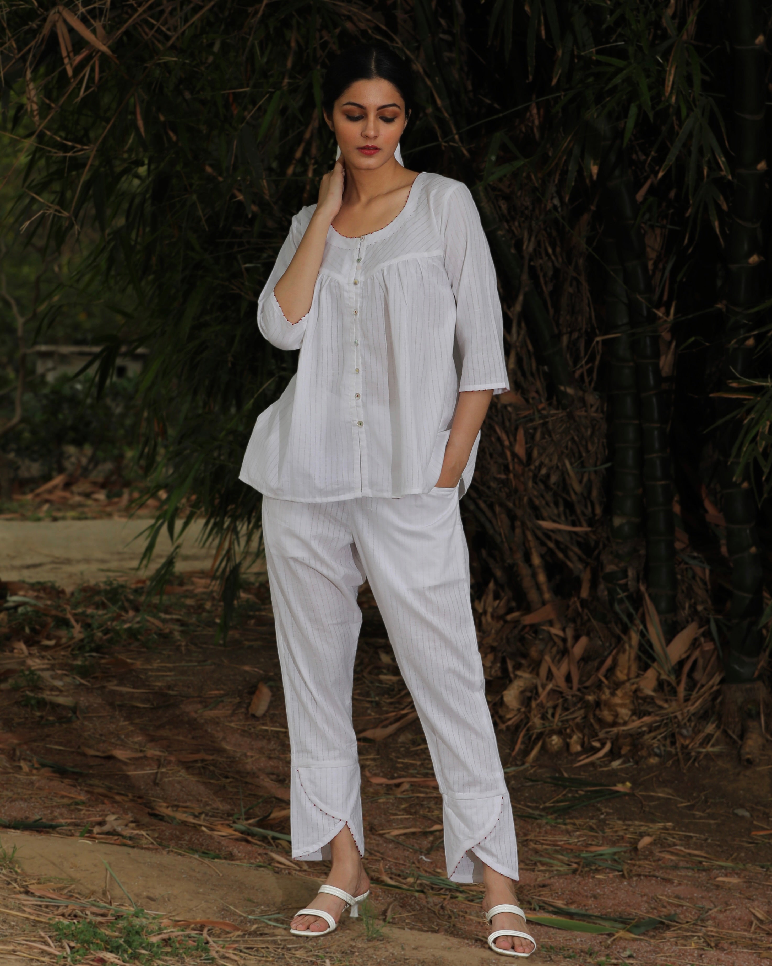 Antifit white shirt & palazzo set from Bebaak