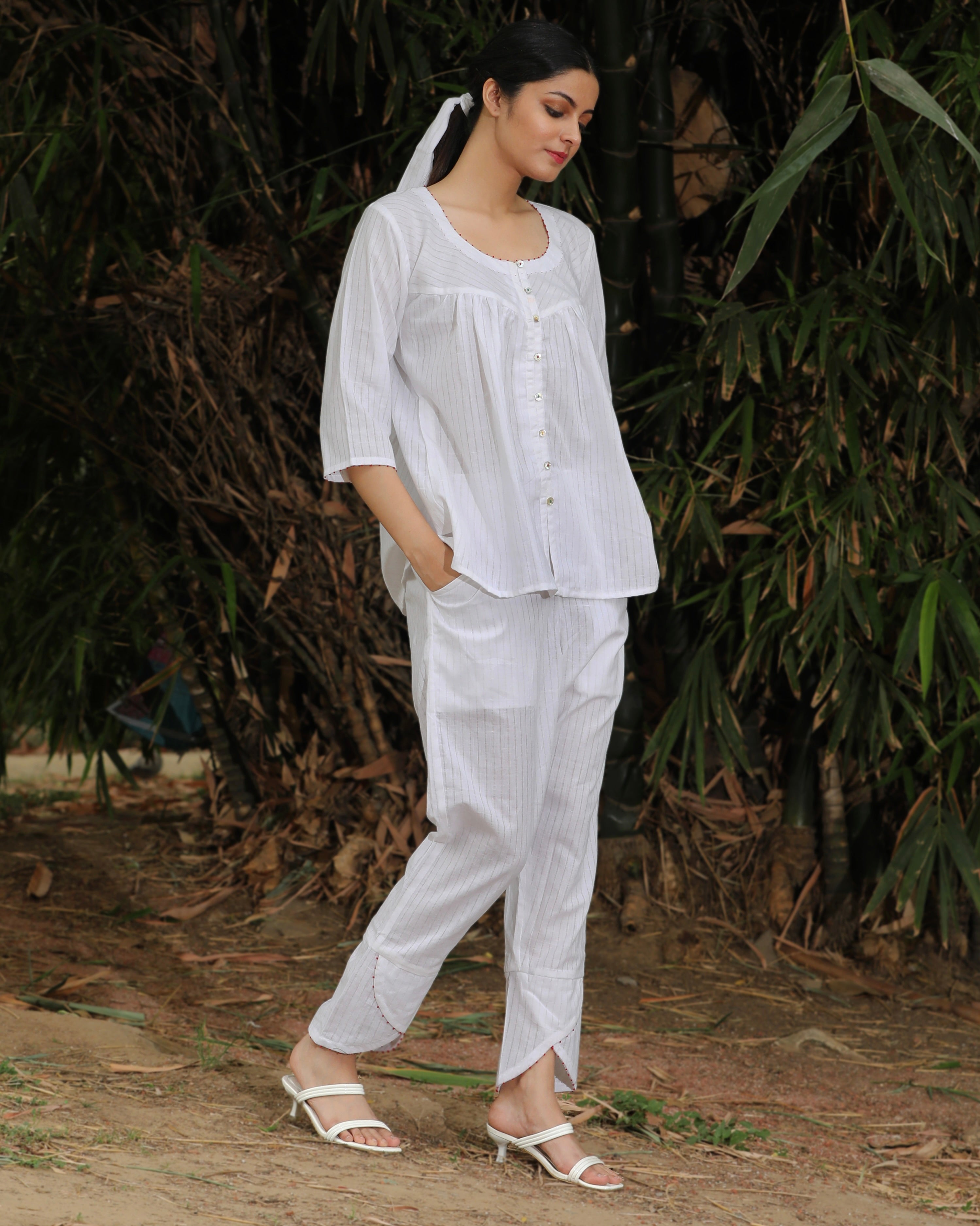 Antifit white shirt & palazzo set from Bebaak
