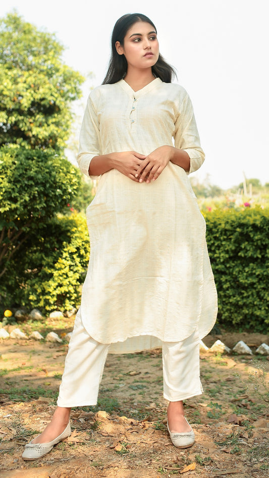 V neck round hem masakali tunic set