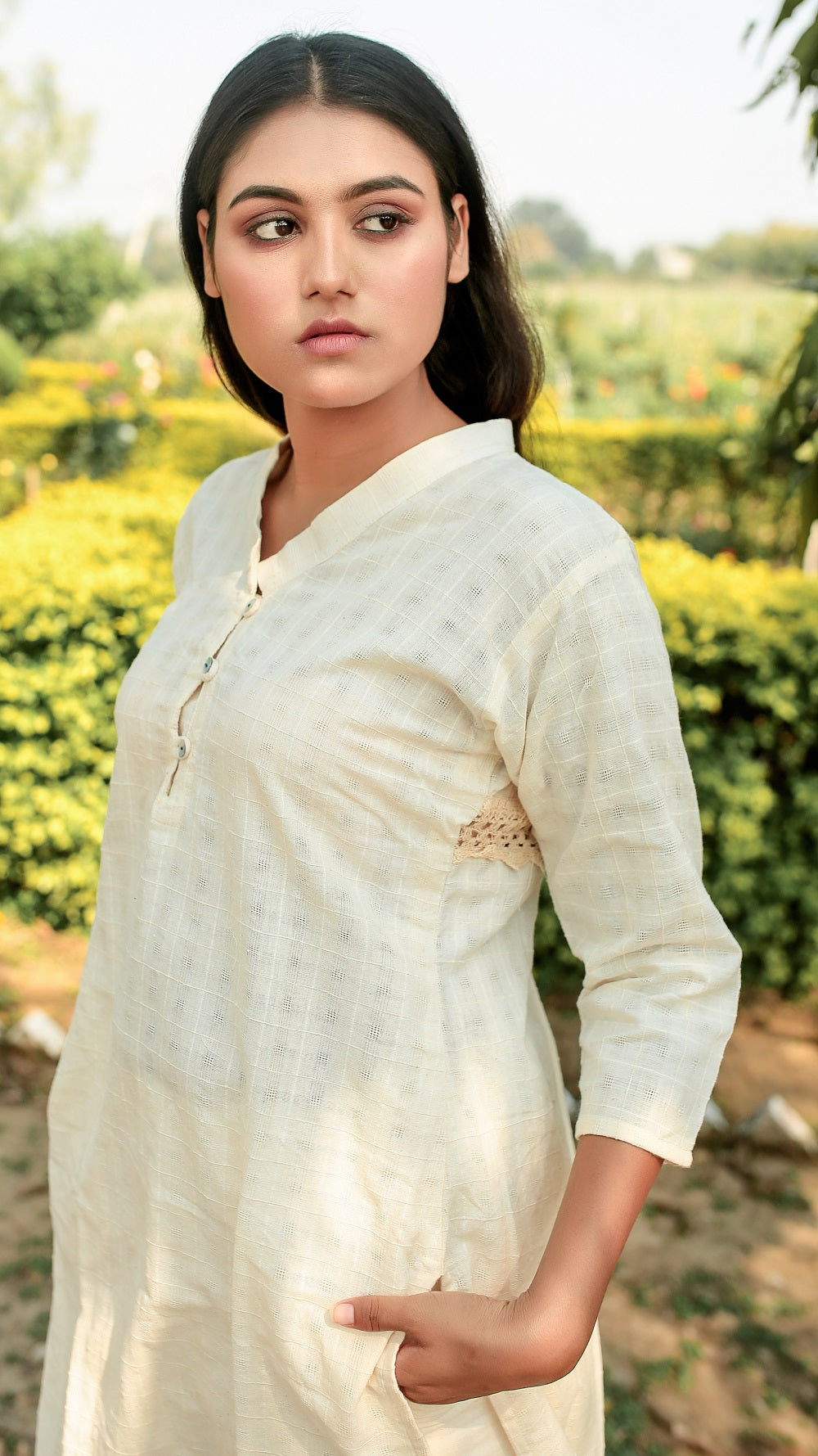 V neck round hem masakali tunic set