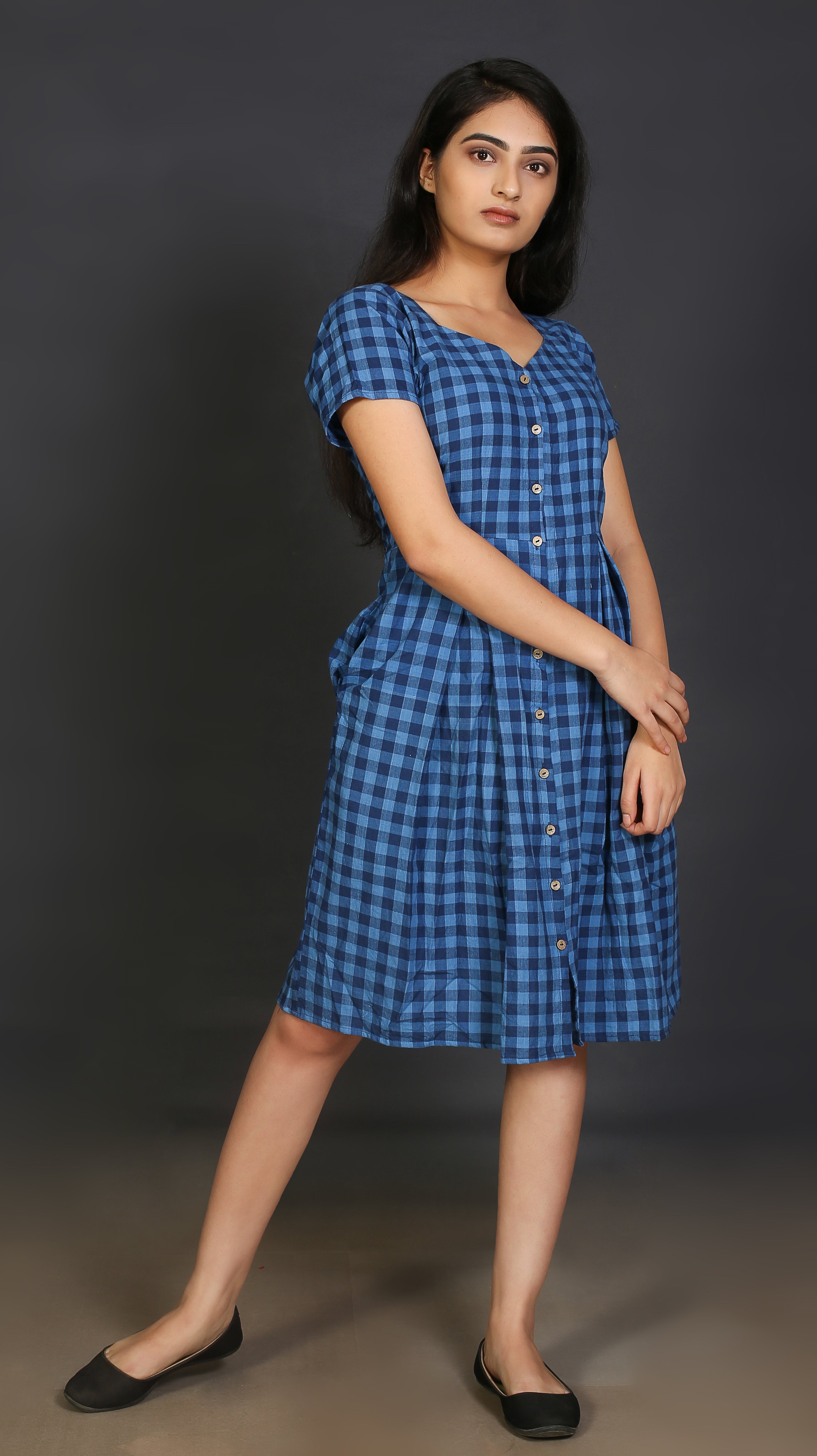 Fabnest Dresses  Buy Blue And White Cotton Check Dress With BeltOnline   Nykaa Fashion