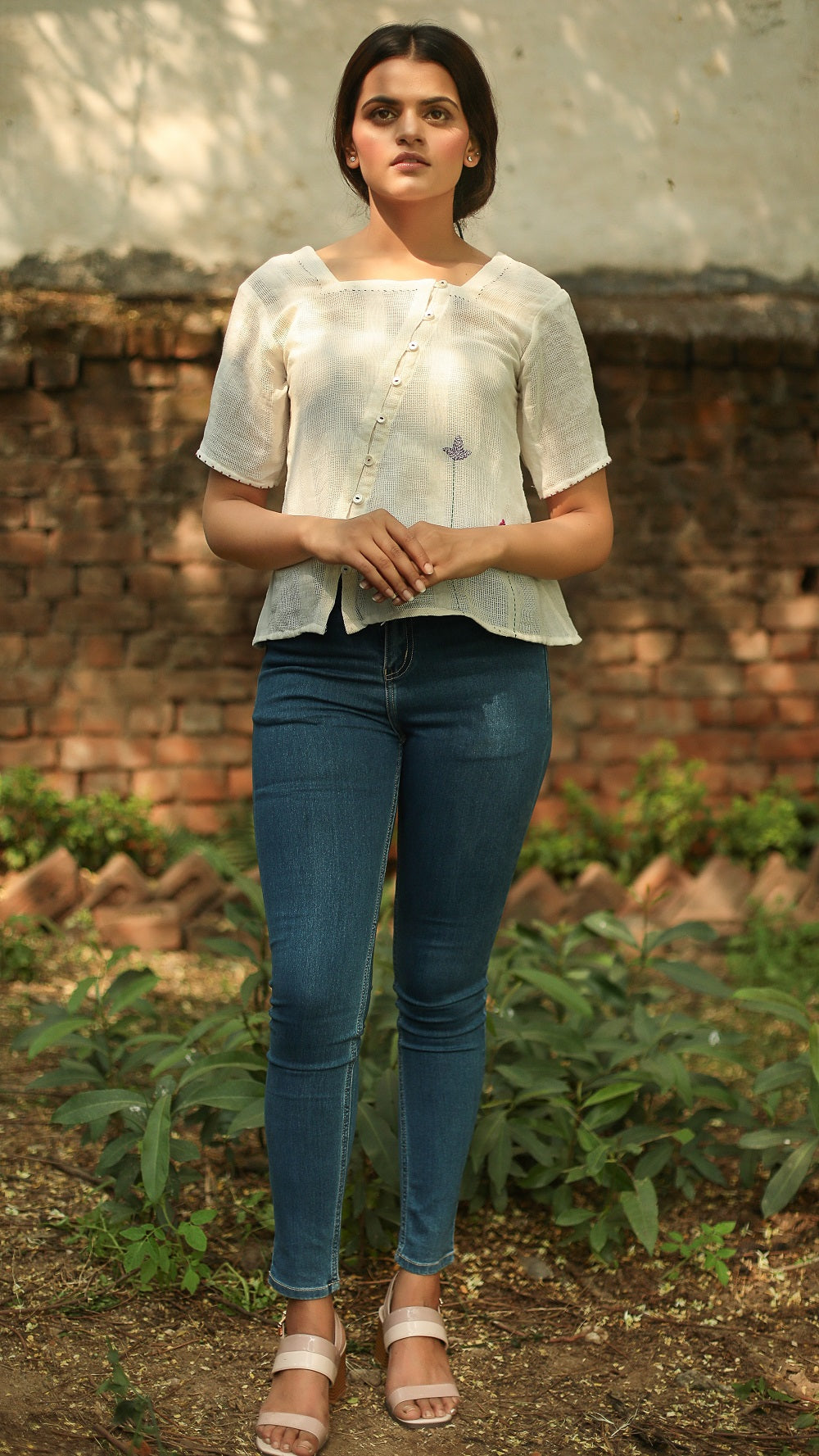 Kora embroidered button top