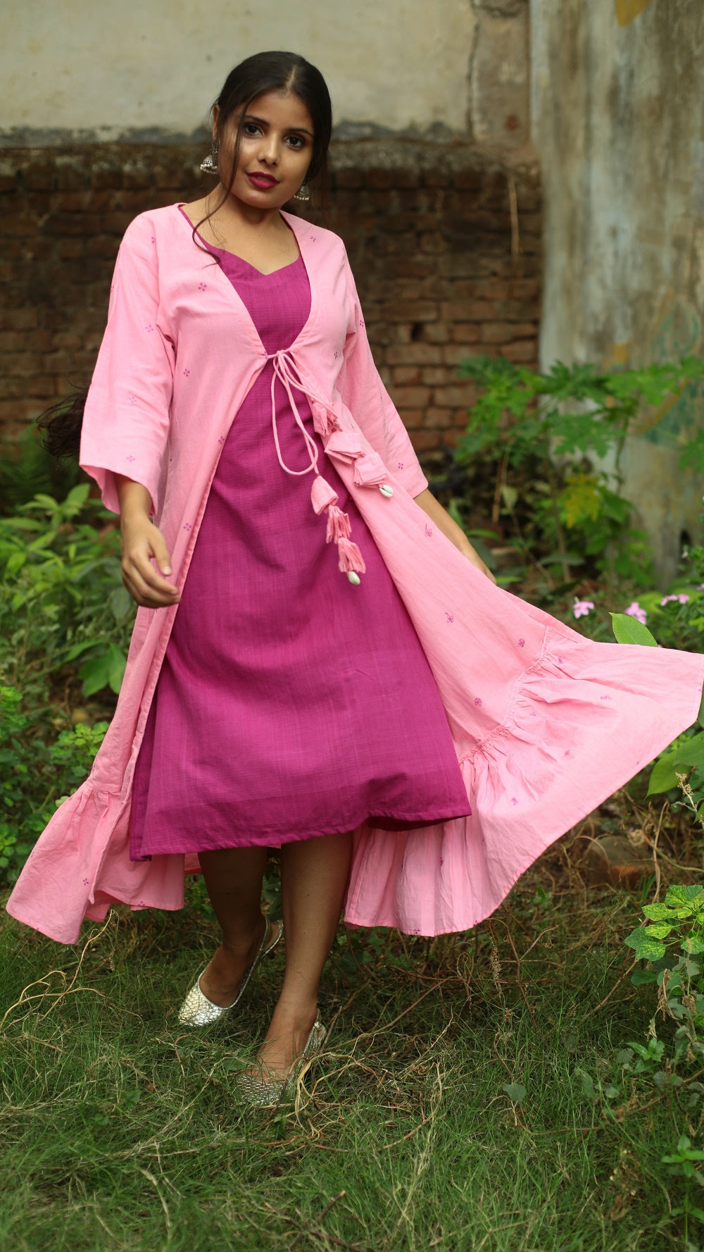 Pink buta layer dress