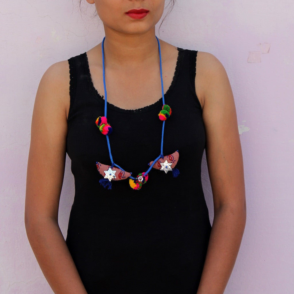 Blue textile necklace by bebaak