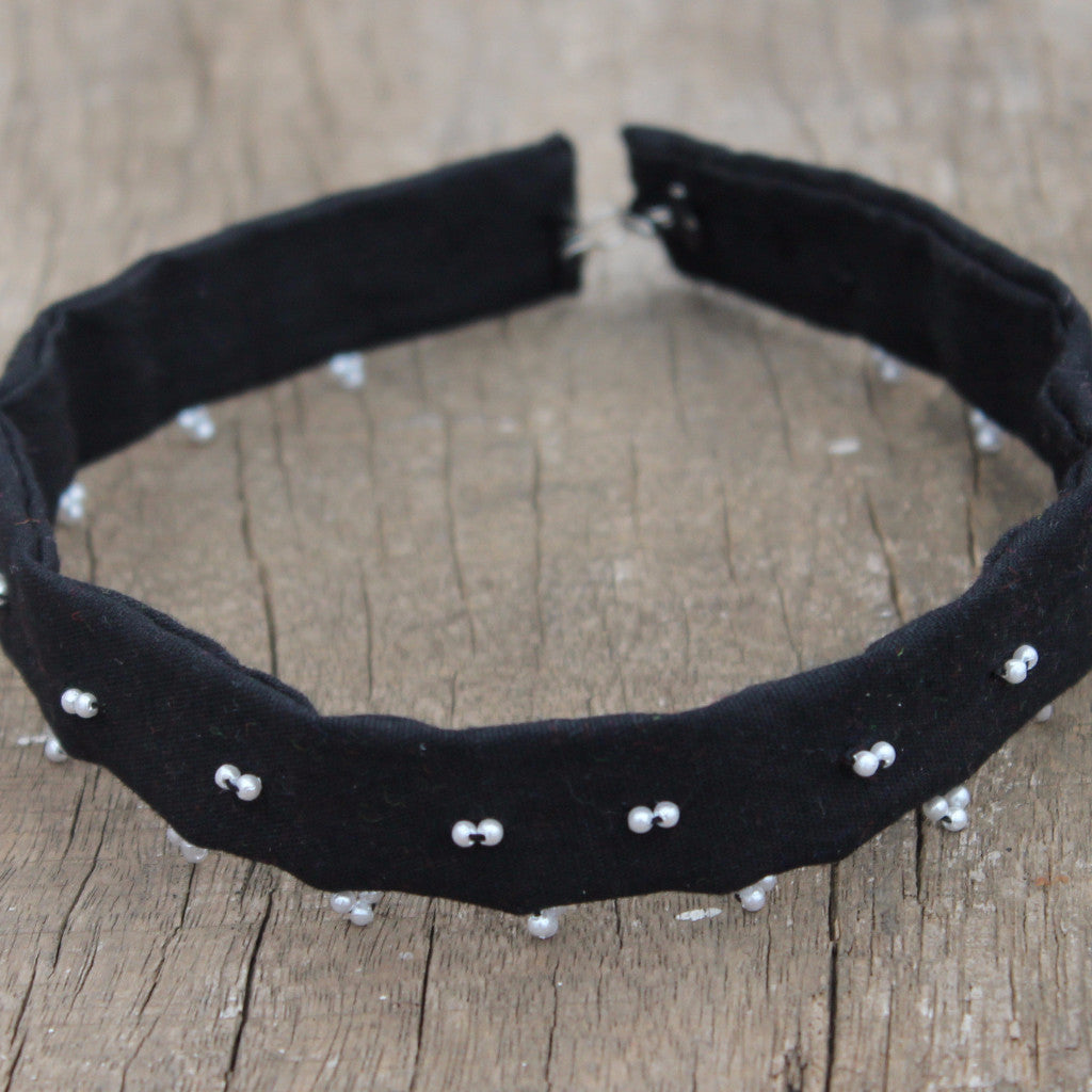 Choker and Necklace: Textile upcycled black choker with bead work