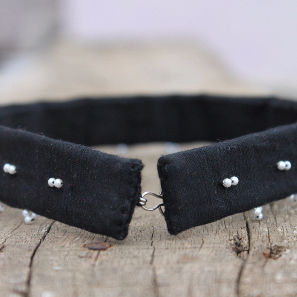 Choker and Necklace: Textile upcycled black choker with bead work