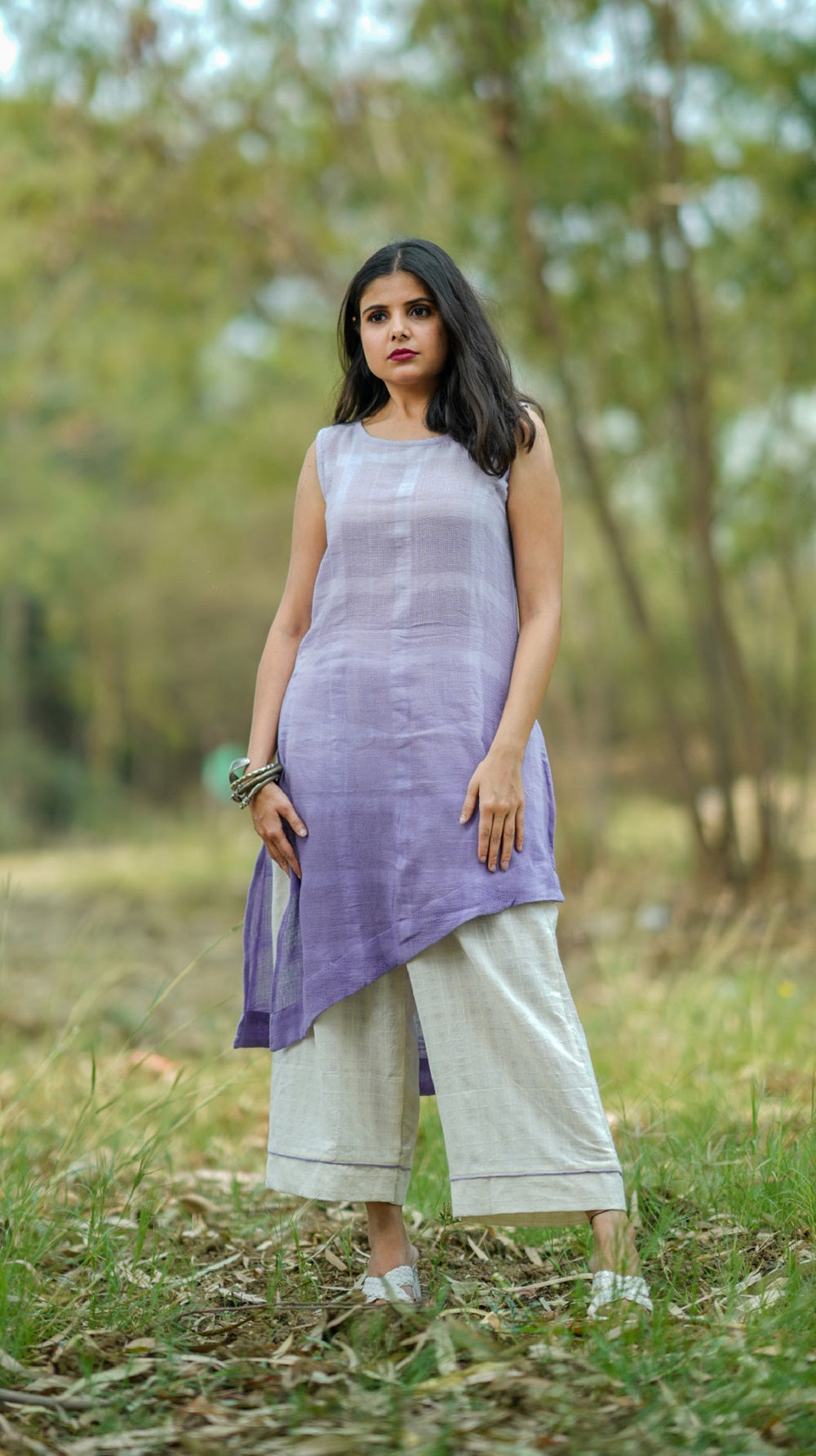 Shop lilac ombre cotton tunic set from Bebaak