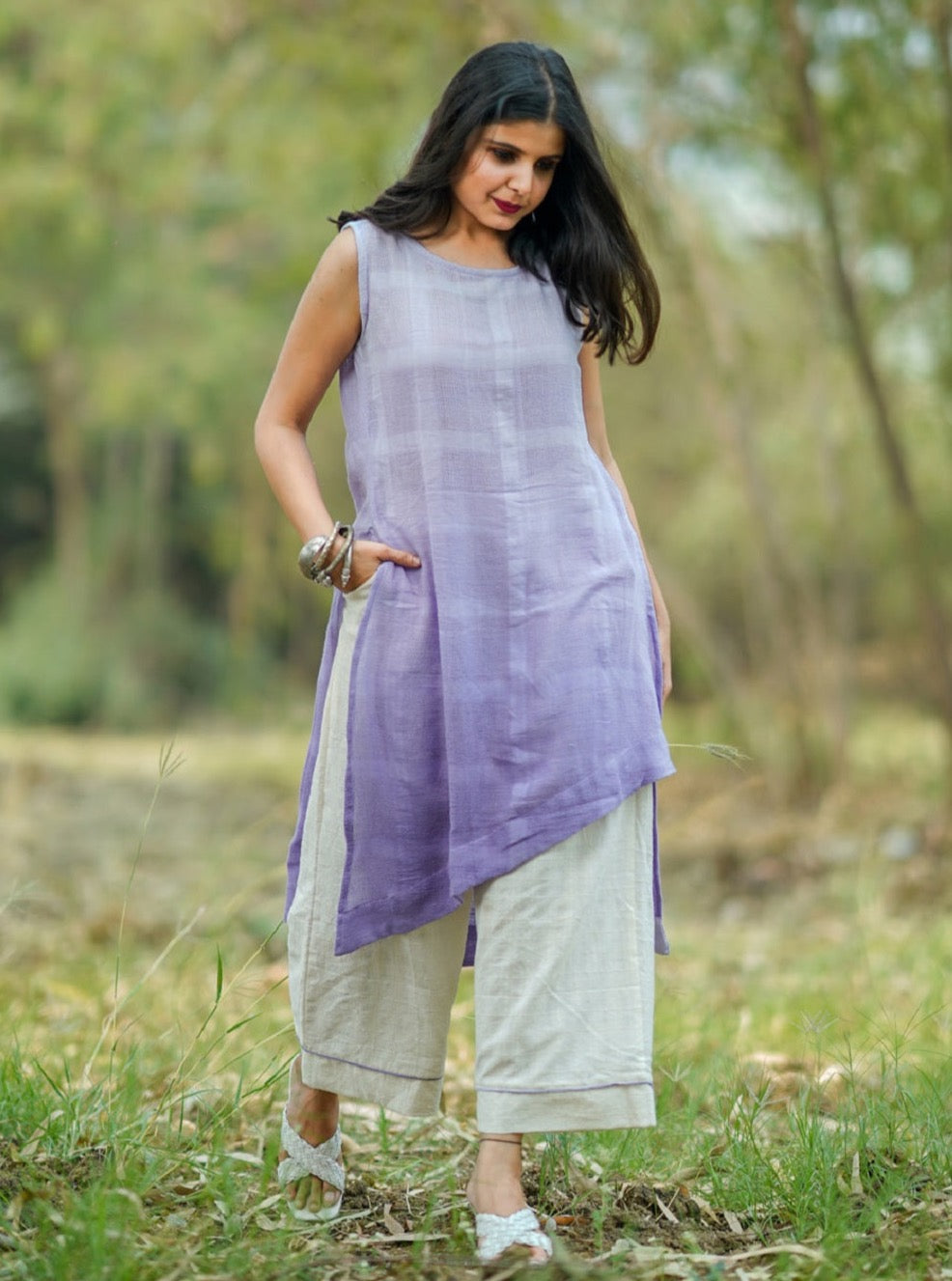 Shop lilac ombre cotton tunic set from Bebaak