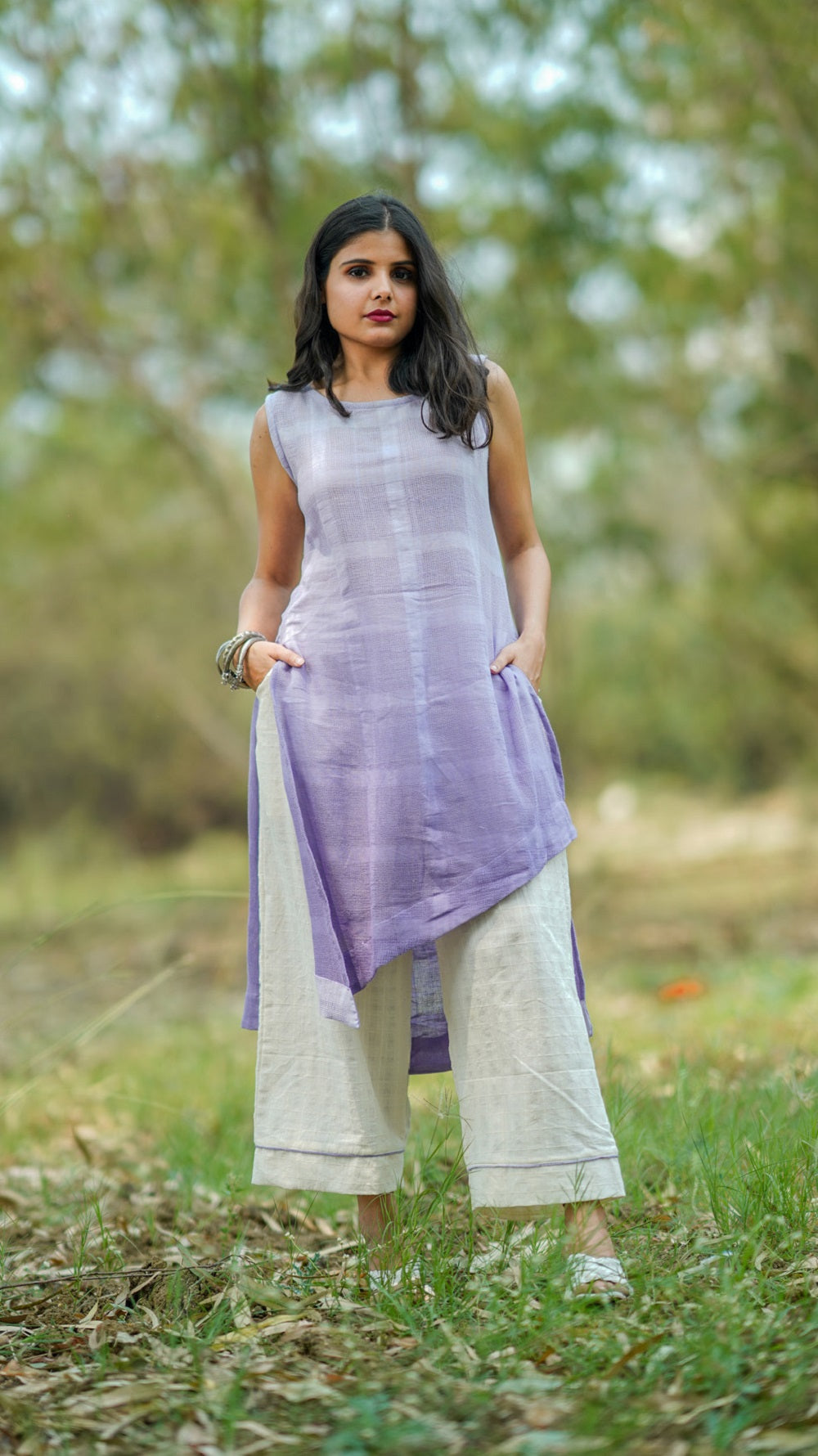 Shop lilac ombre cotton tunic set from Bebaak