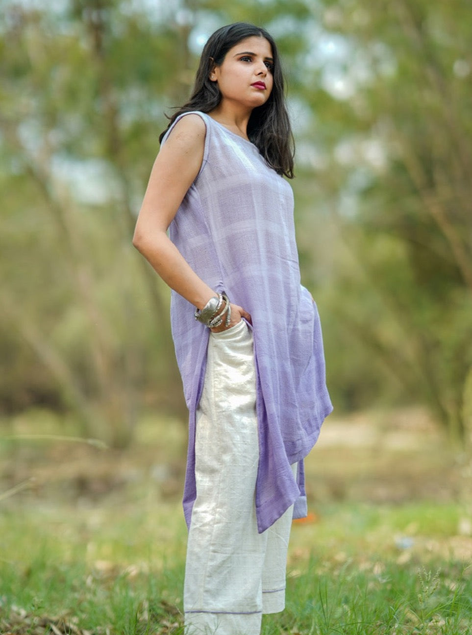 Shop lilac ombre cotton tunic set from Bebaak
