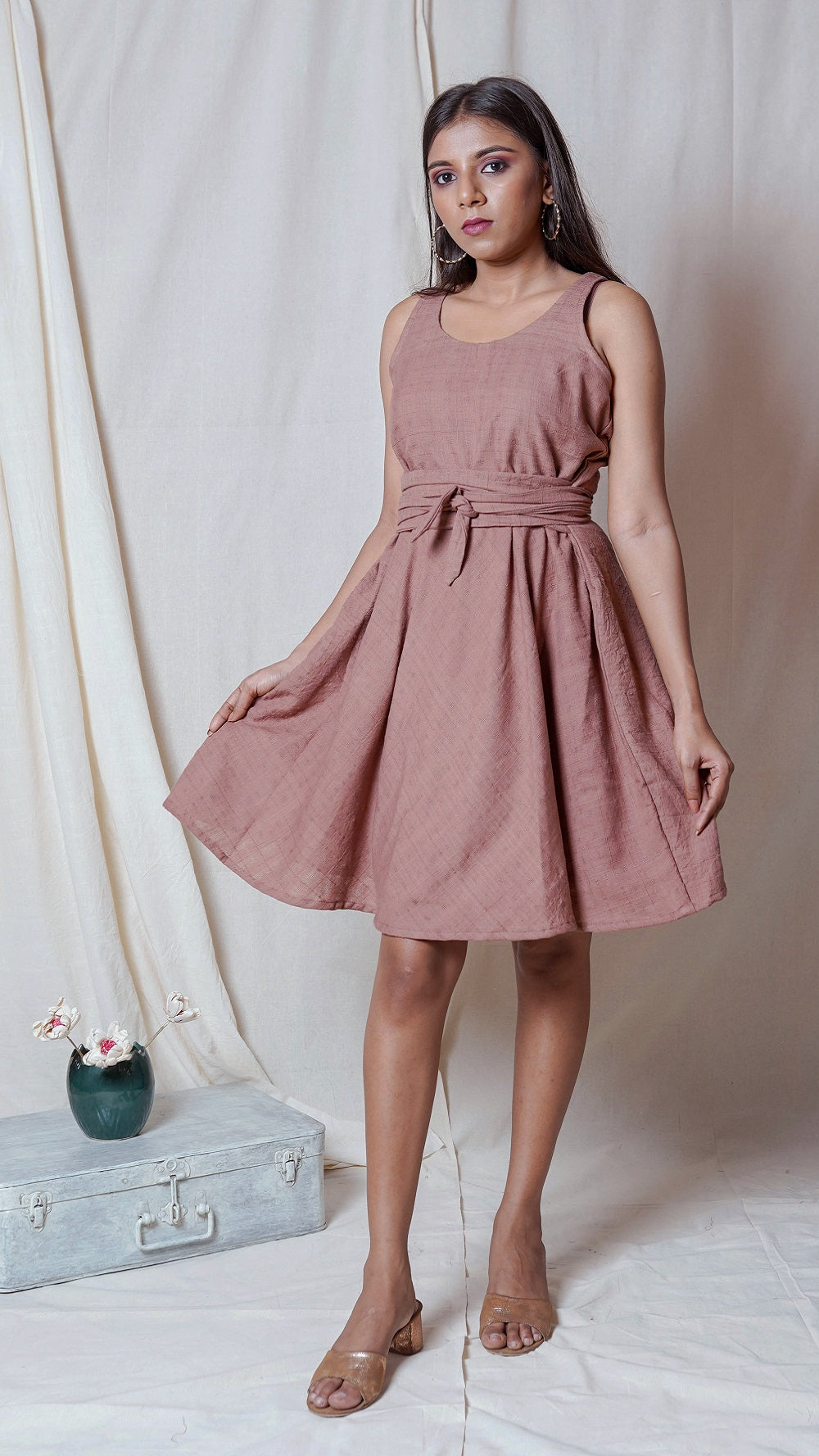 Shop brown flare short dress online at bebaakstudio.com