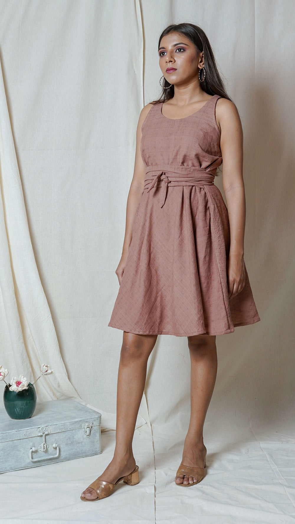 Shop brown flare short dress online at bebaakstudio.com