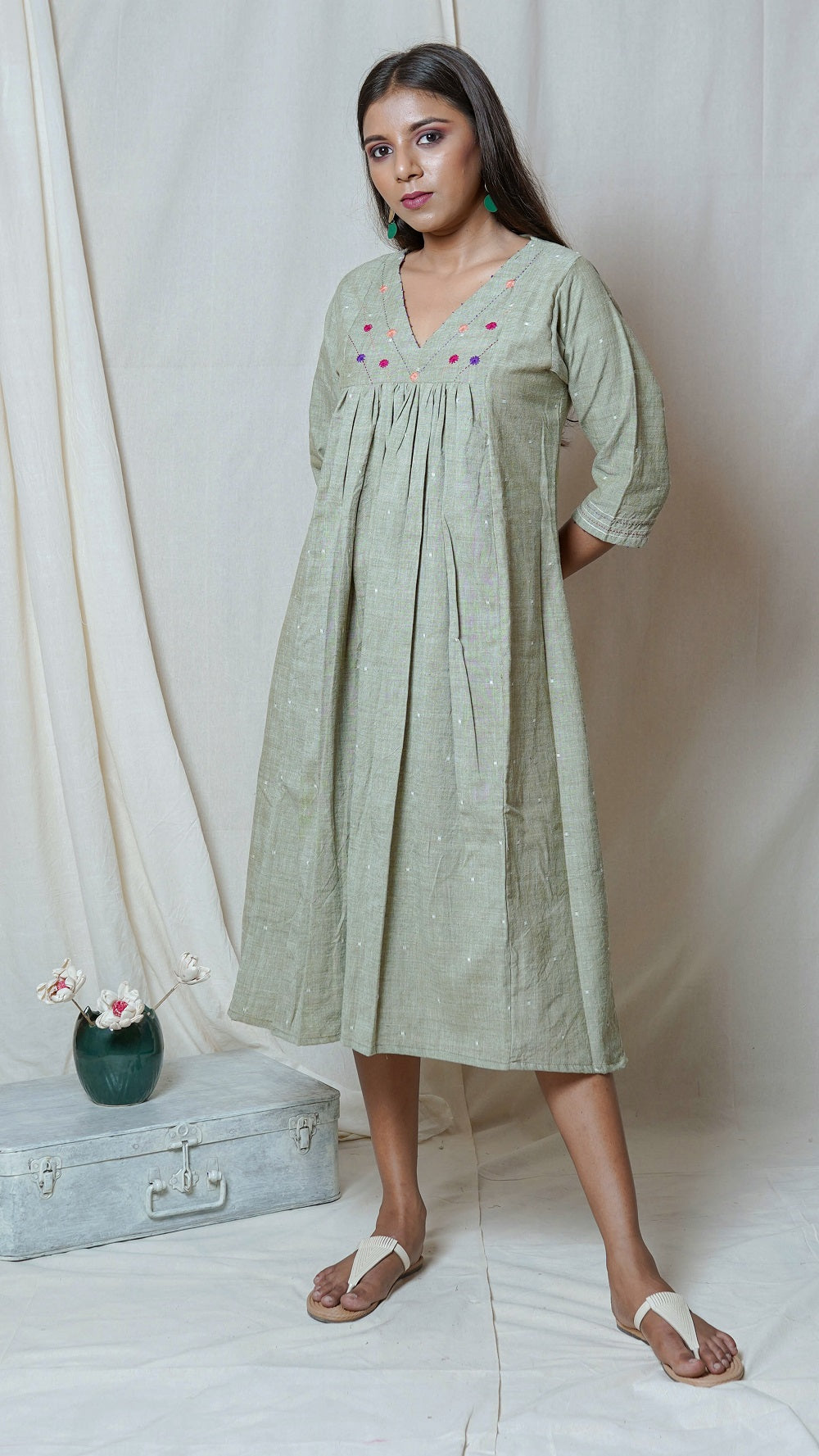 Shop Olive embroidered dress online at bebaakstudio.com