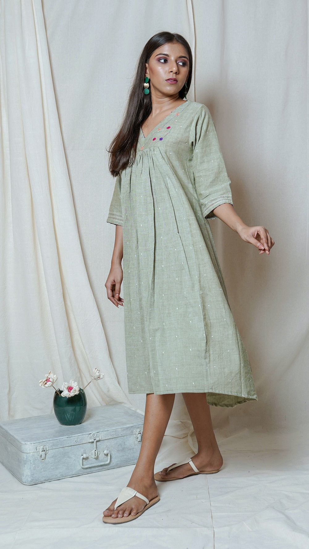 Shop Olive embroidered dress online at bebaakstudio.com