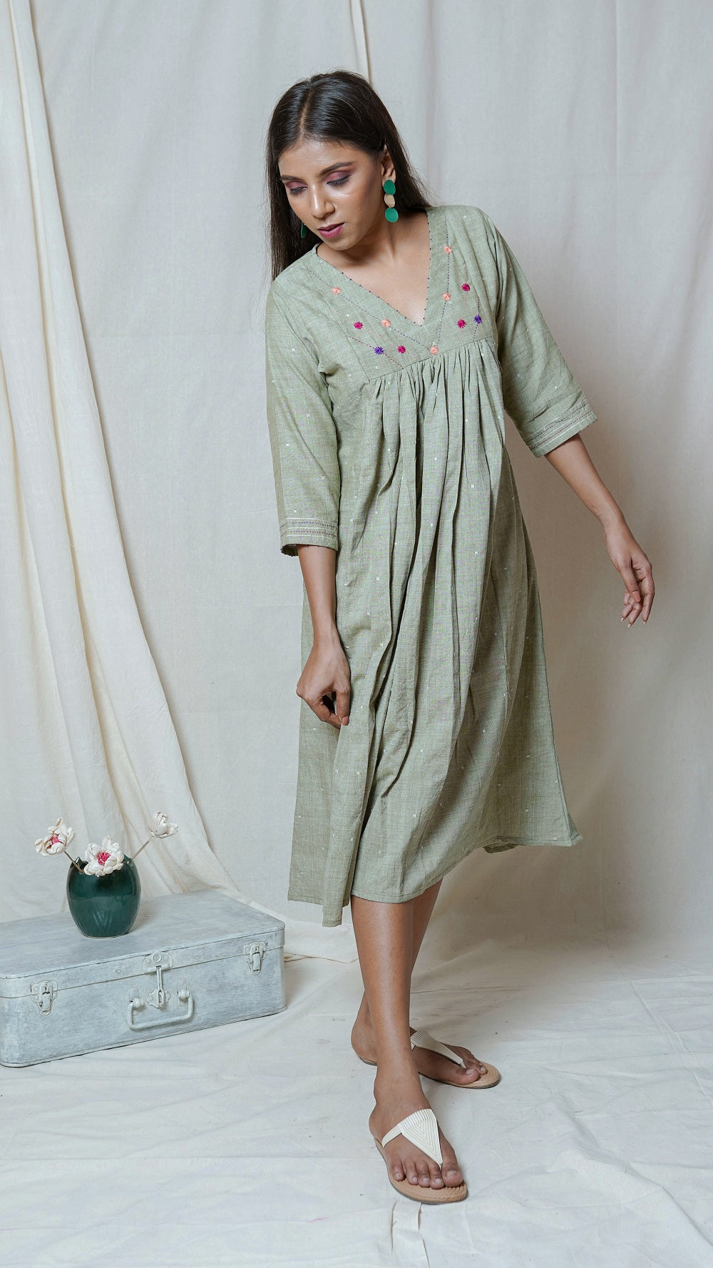 Shop Olive embroidered dress online at bebaakstudio.com