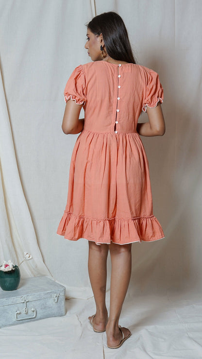 Shop Peach frill knot dress online at bebaakstudio.com