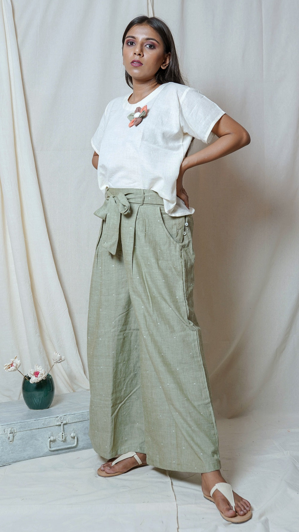 Shop Olive tee color block set online at bebaakstudio.comShop Olive palazzo online at bebaakstudio.com