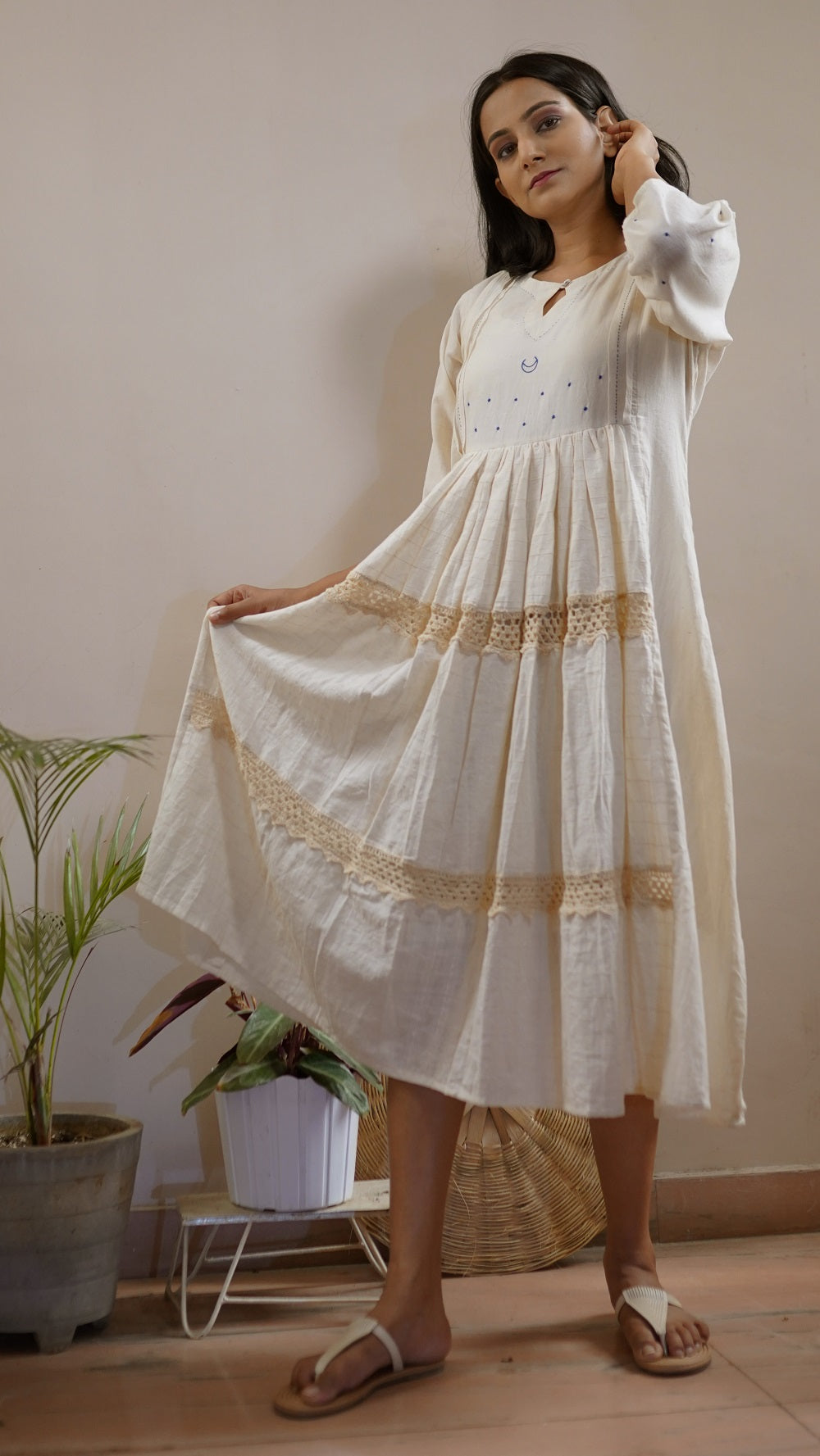 Gathered Masakali Dress with Crochet online at bebaakstudio.com
