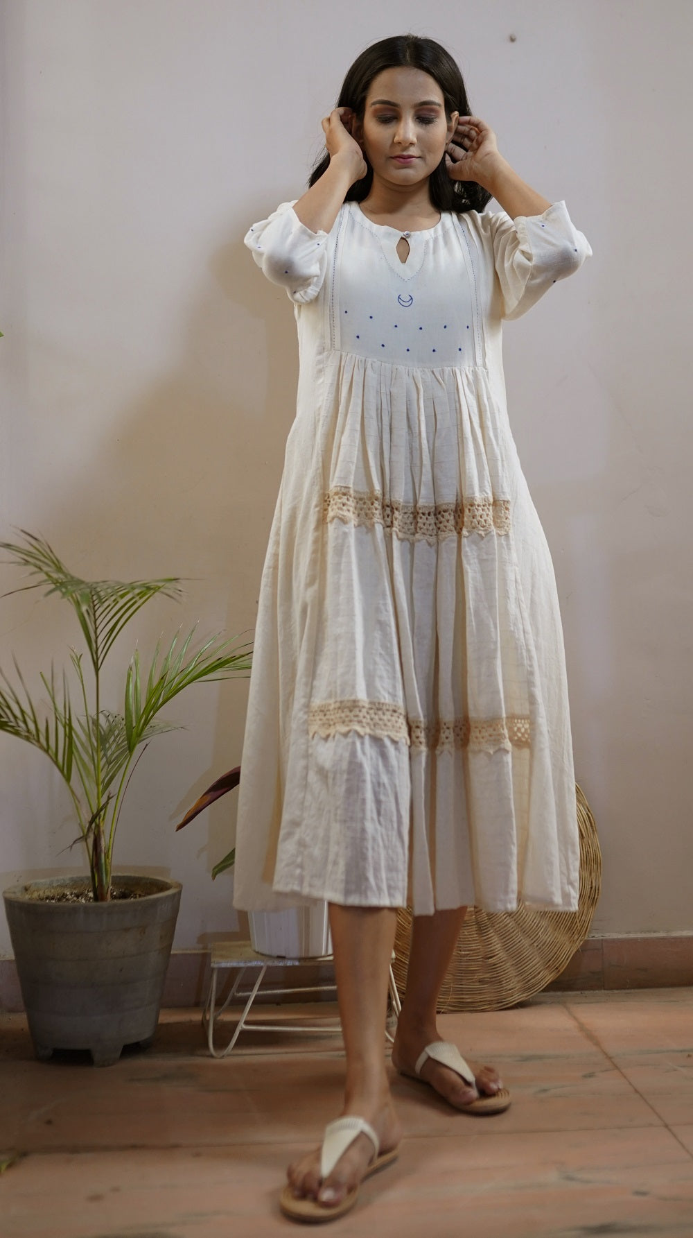 Gathered Masakali Dress with Crochet online at bebaakstudio.com