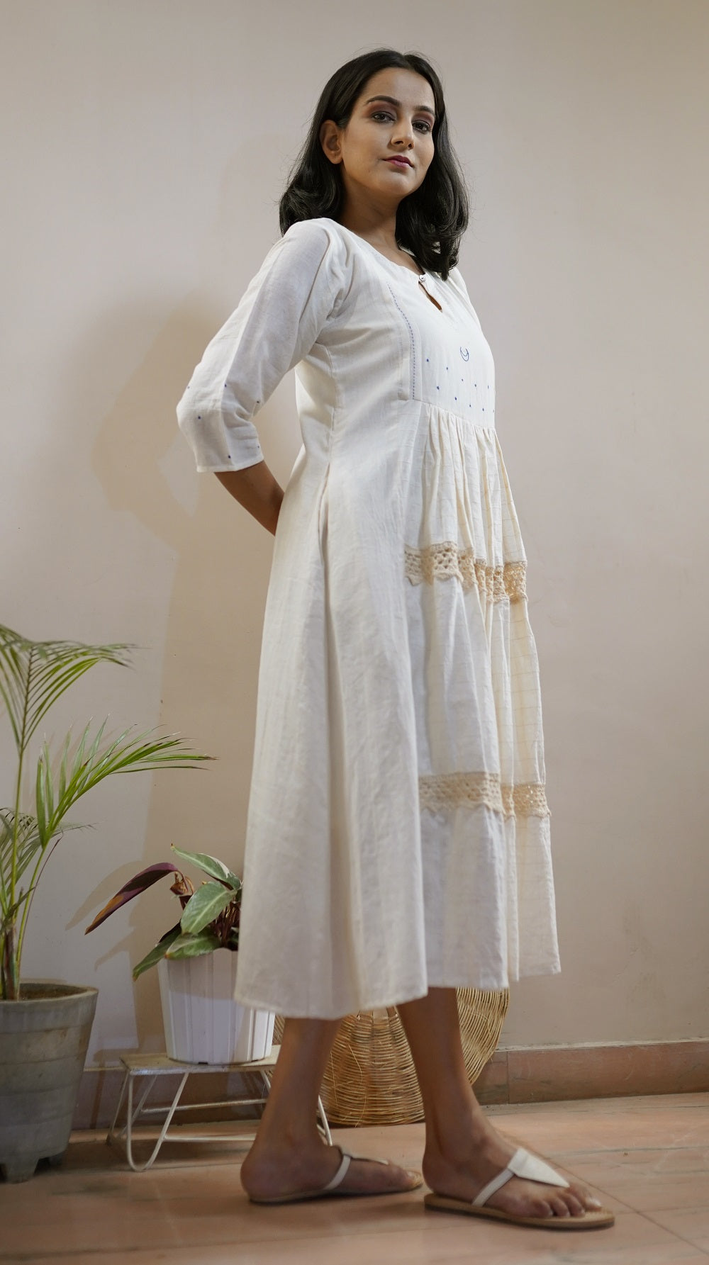 Gathered Masakali Dress with Crochet online at bebaakstudio.com