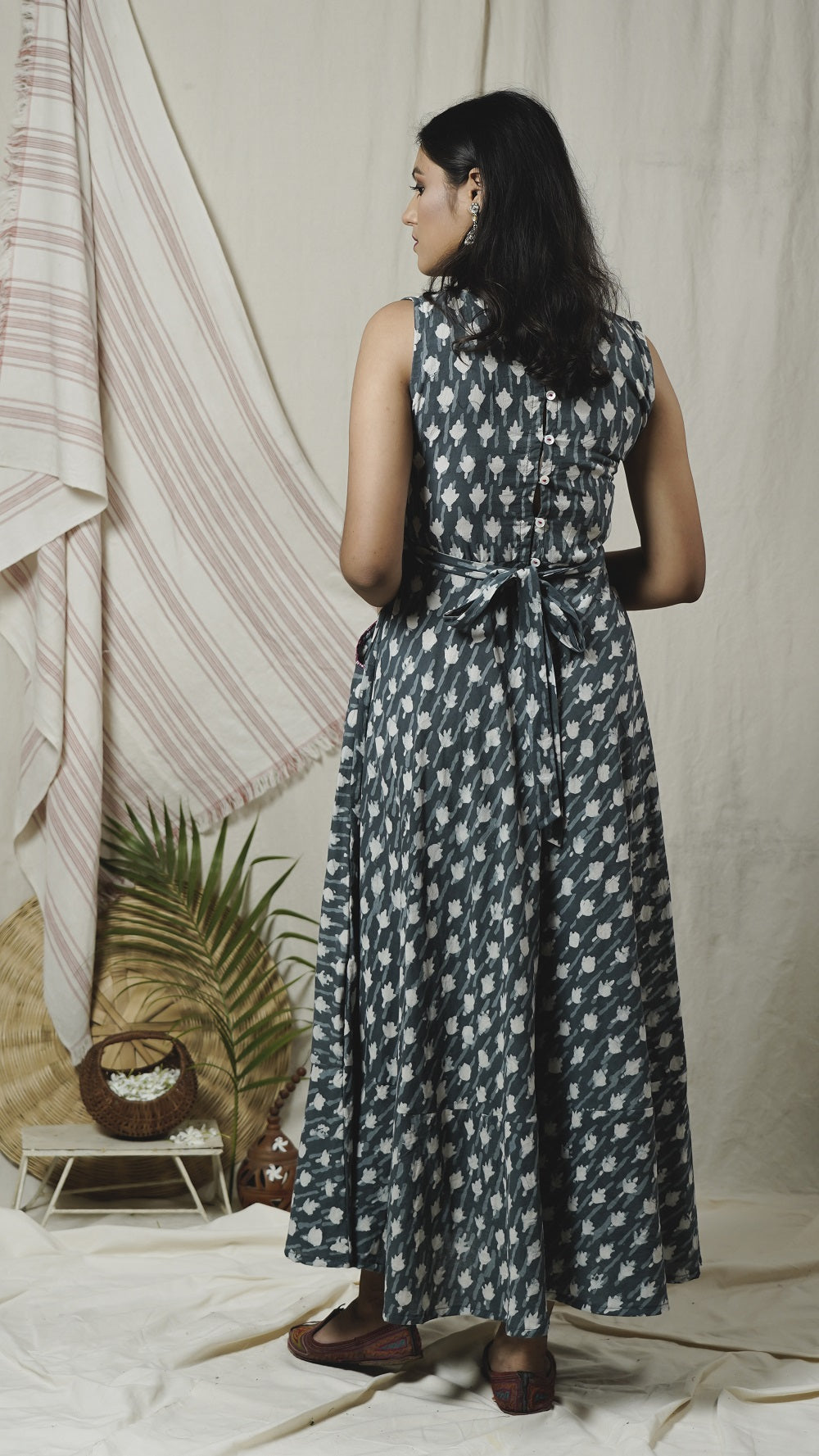 Indigo flared long dress online at bebaakstudio.com
