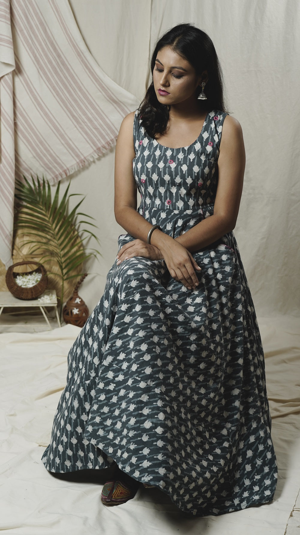 Indigo flared long dress online at bebaakstudio.com