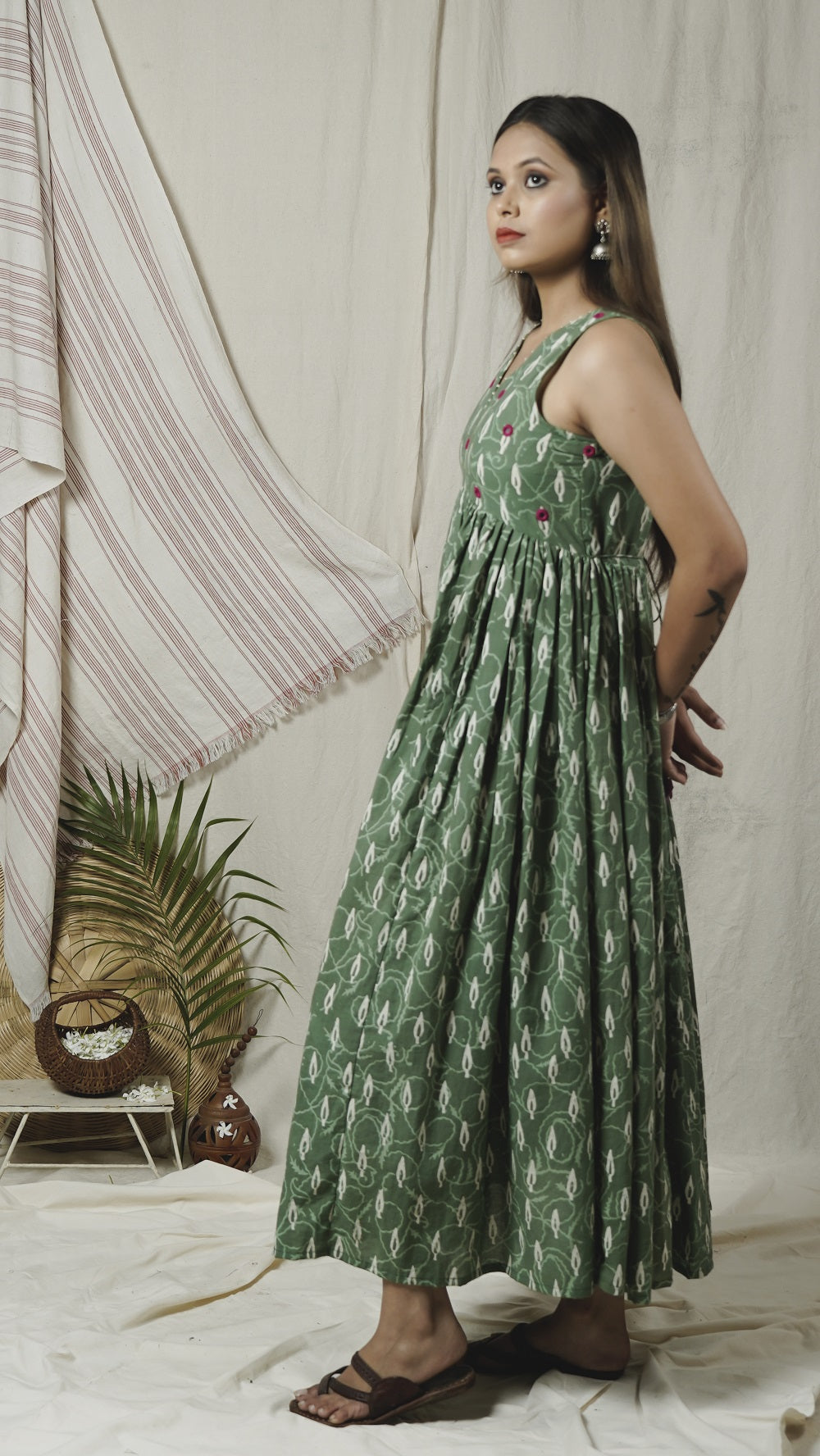 Shop green block print maxi dress online available at bebaakstudio.com