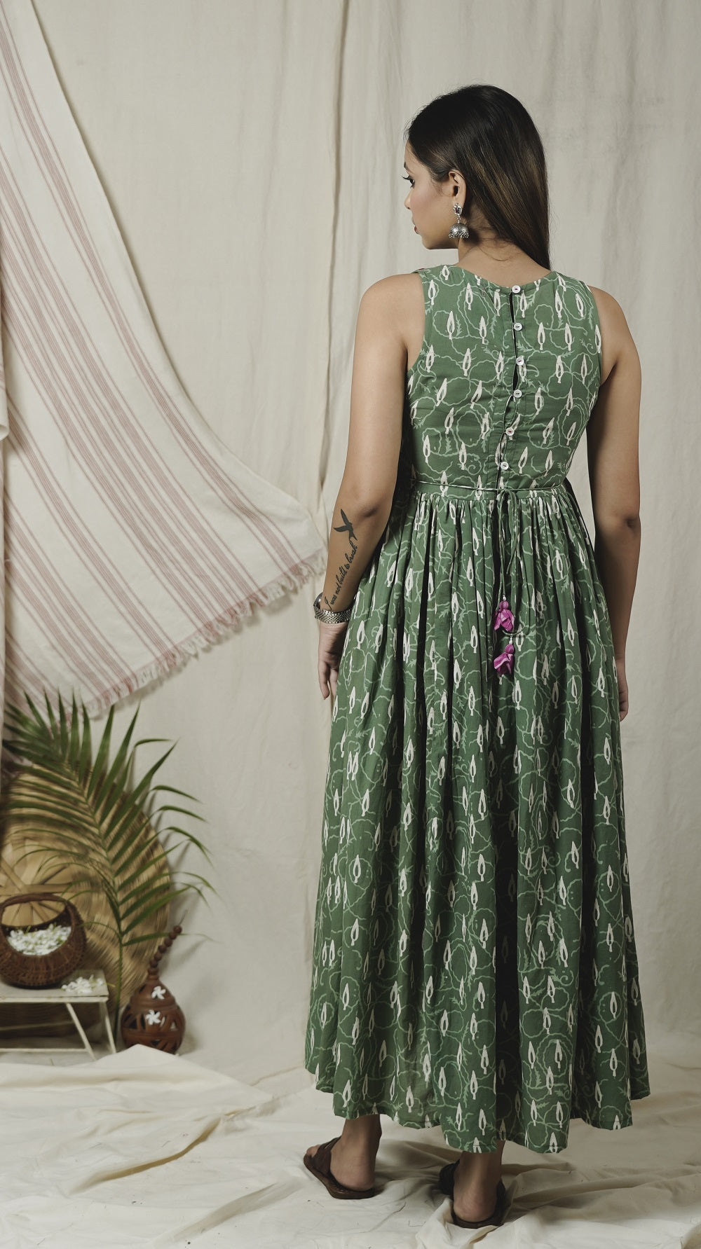 Shop green block print maxi dress online available at bebaakstudio.com