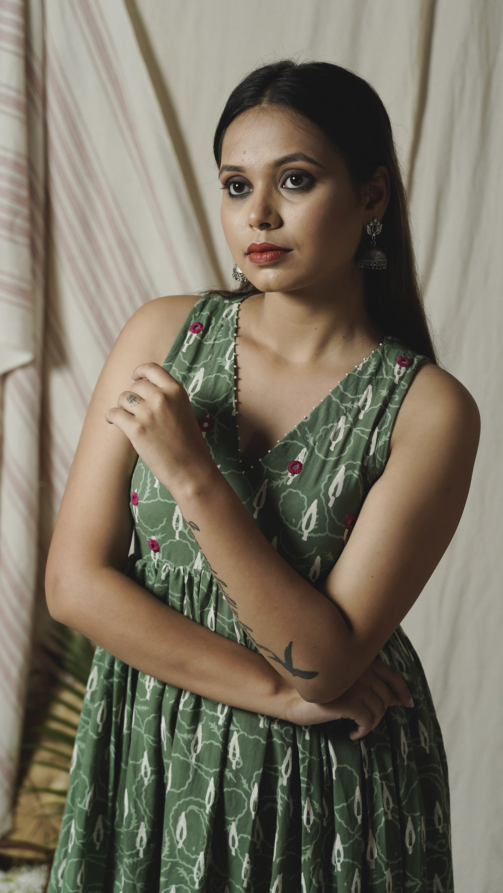 Shop green block print maxi dress online available at bebaakstudio.com