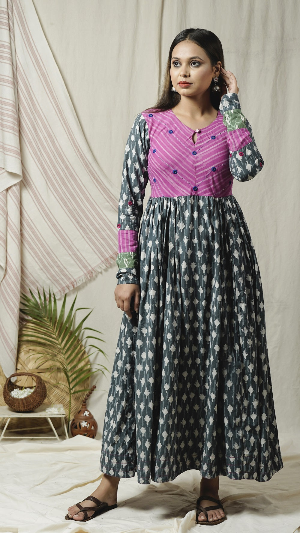 Shop blue block print maxi dress online at bebaakstudio.com