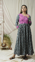 Shop blue block print maxi dress online at bebaakstudio.com