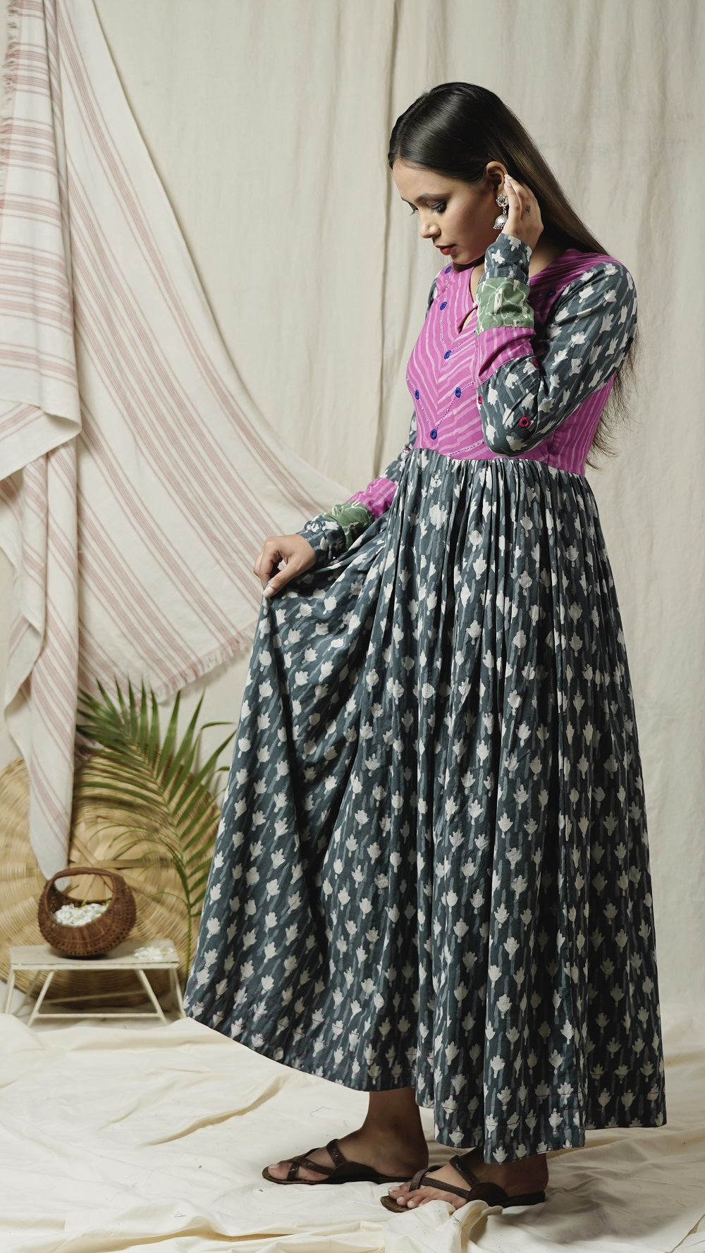 Shop blue block print maxi dress online at bebaakstudio.com