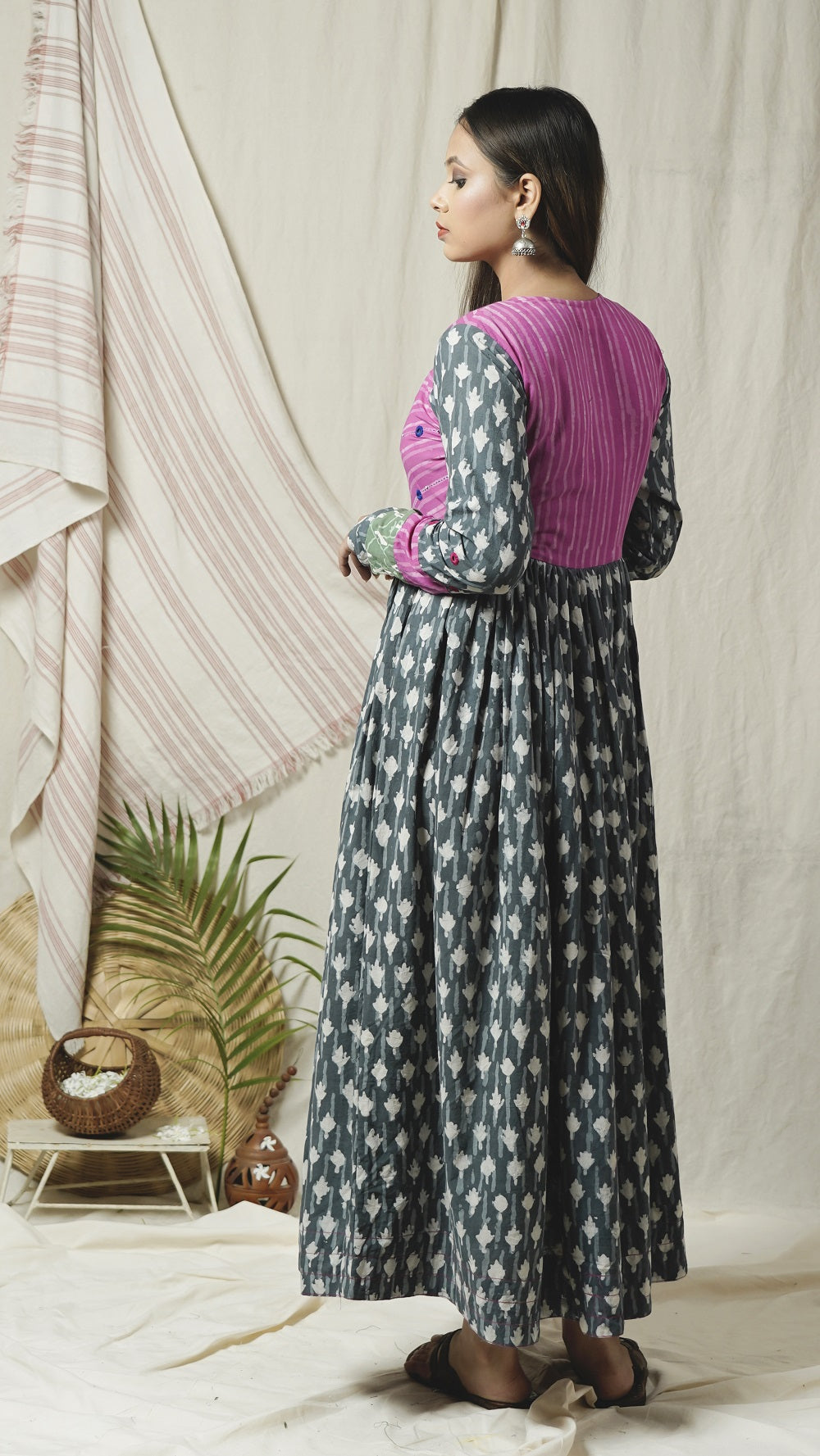 Shop blue block print maxi dress online at bebaakstudio.com